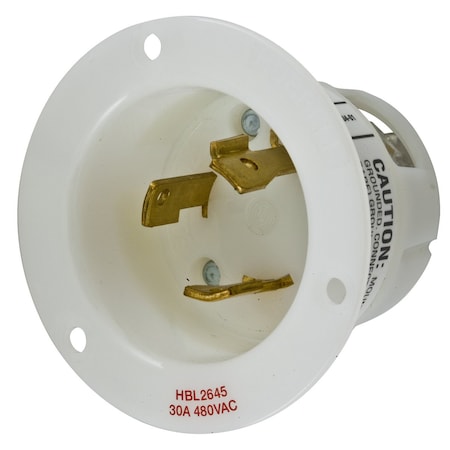 Hubbell Wiring Device-Kellems Flanged Locking Inlet, 30 A, 480V AC, Single Phase, 2 Pole, Screw Terminals, White HBL2645